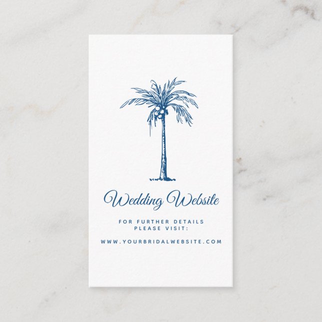 Carte D'accompagnement Site Web de Mariage Moderne Classique Blue Palm Be (Devant)