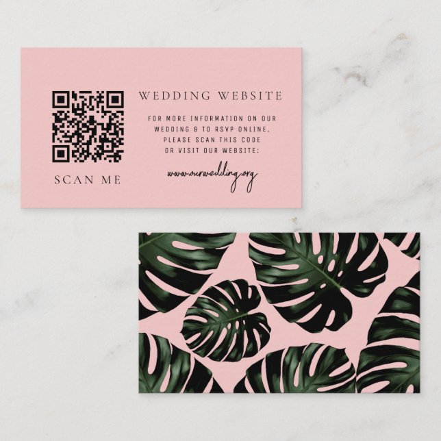Carte D'accompagnement Site Web de Mariage Répondre Code QR Tropical Rose (Devant / Derrière)