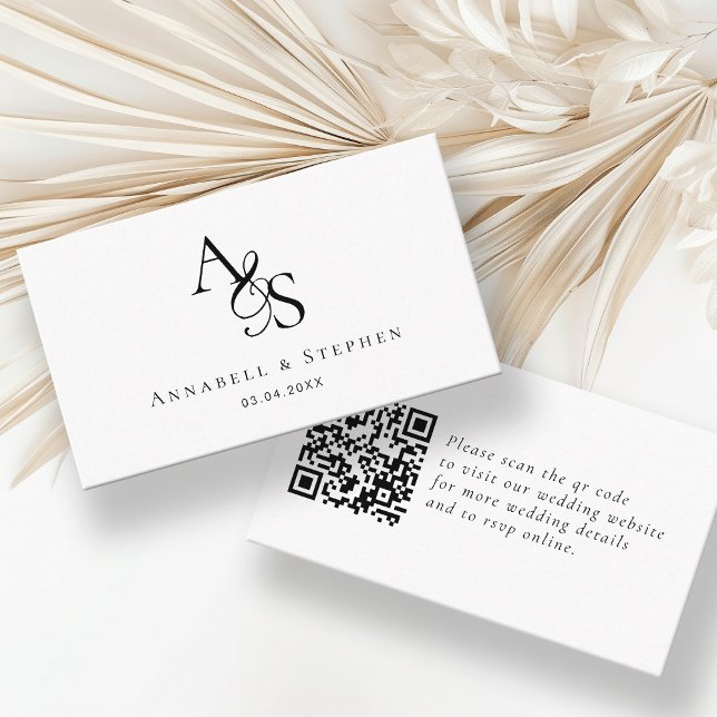 Carte D'accompagnement Site Web de Mariage, RSVP, QR-Code, Élégant, Monog (Créateur téléchargé)