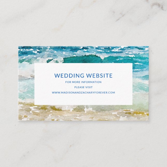 Carte D'accompagnement site web de mariage sur une plage tropicale (Devant)