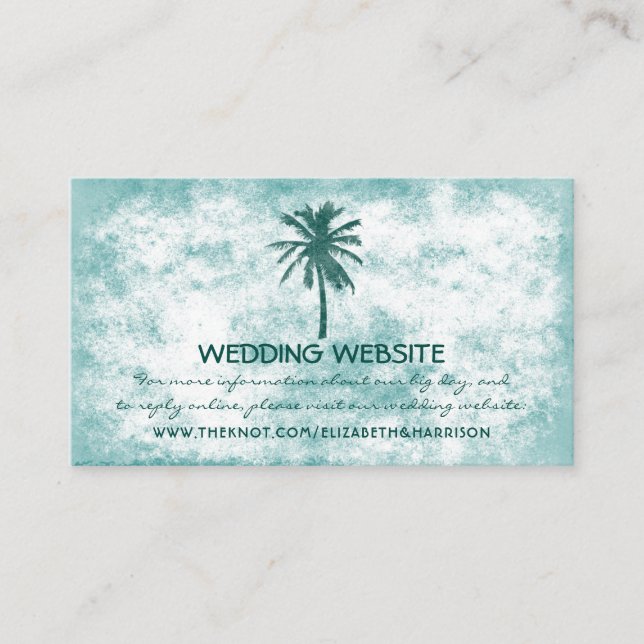 Carte D'accompagnement Site Web de mariage tropical Palm Tree Beach (Devant)