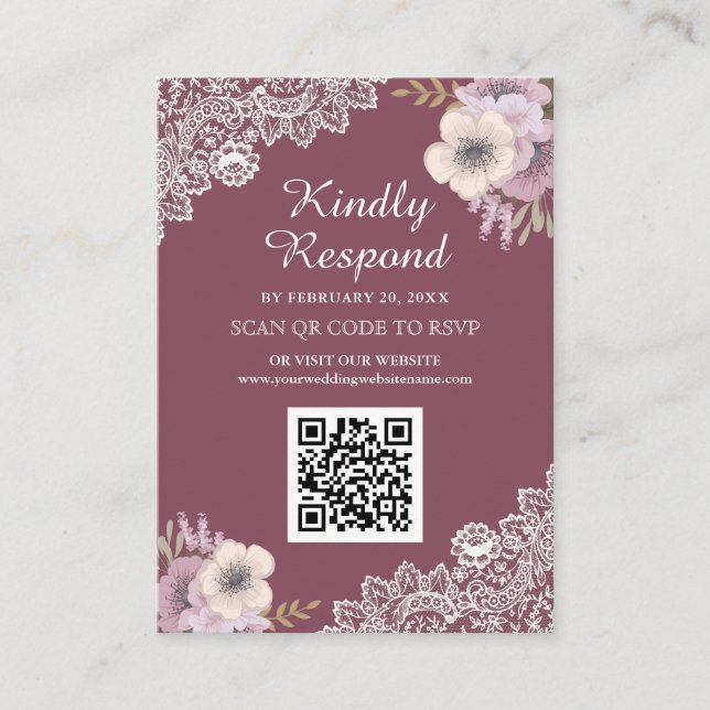 Carte D'accompagnement Site Web de Réponse de Mariage avec Code QR Broder (Devant)