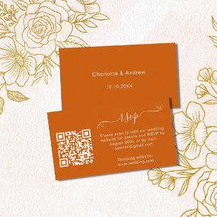 Carte D'accompagnement Site web de réponse mariage orange brûlé code QR R