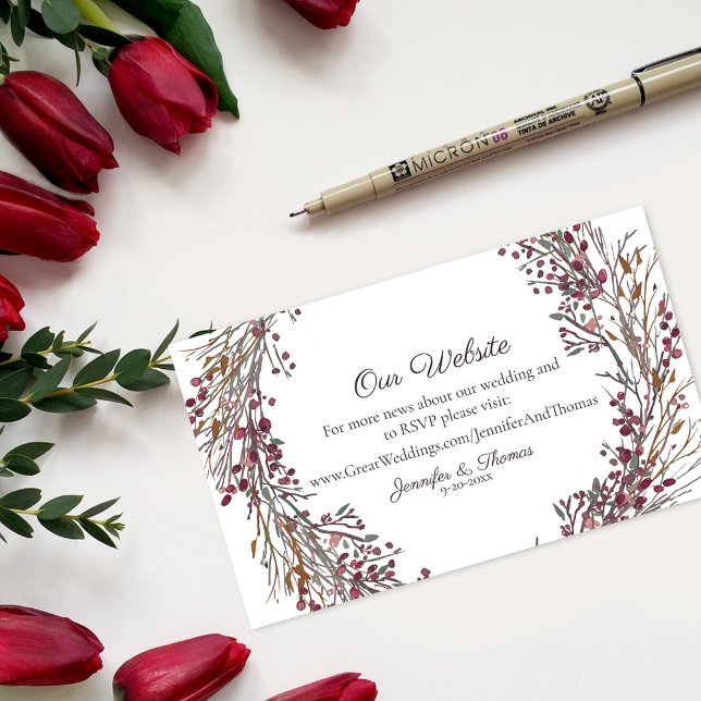 Carte D'accompagnement Site Web du Mariage de fleurs de Wreath d'hiver |  (Créateur téléchargé)