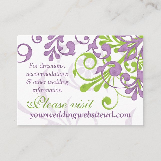 Carte D'accompagnement Site Web du Mariage Floral Blanc Vert Violet Insér (Devant)