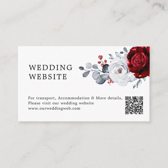 Carte D'accompagnement Site Web du Mariage Royal Red White Silver Boho (Devant)