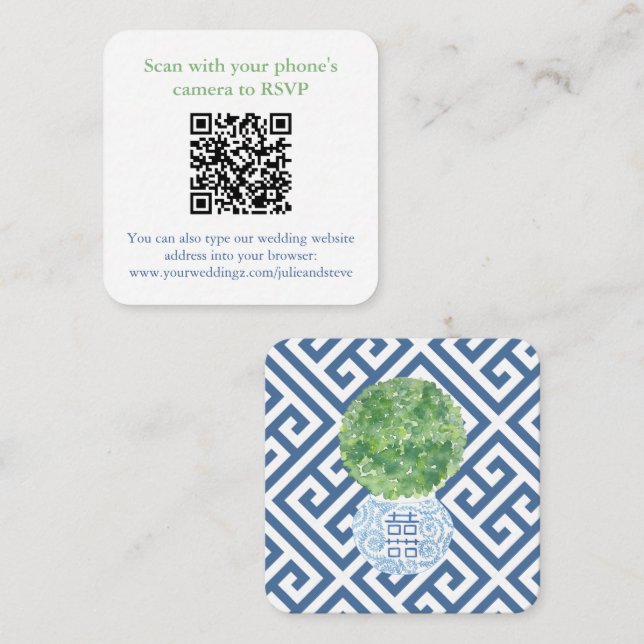 Carte D'accompagnement Site Web du Mariage Smart Blue and Green QR Code (Devant / Derrière)