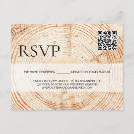 Carte D'accompagnement Site web Mariage de bois rustique QR code rsvp