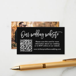 Carte D'accompagnement Site Web Mariage de script de Brush QR Photo noir