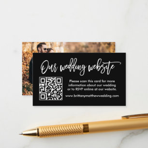 Carte D'accompagnement Site Web Mariage de script de Brush QR Photo noir