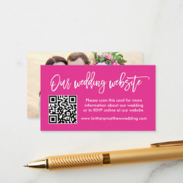 Carte D'accompagnement Site Web Mariage de script de Brush QR Photo rose 