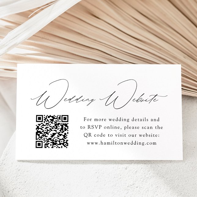 Carte D'accompagnement Site Web Mariage de script noir moderne QR Code (Créateur téléchargé)