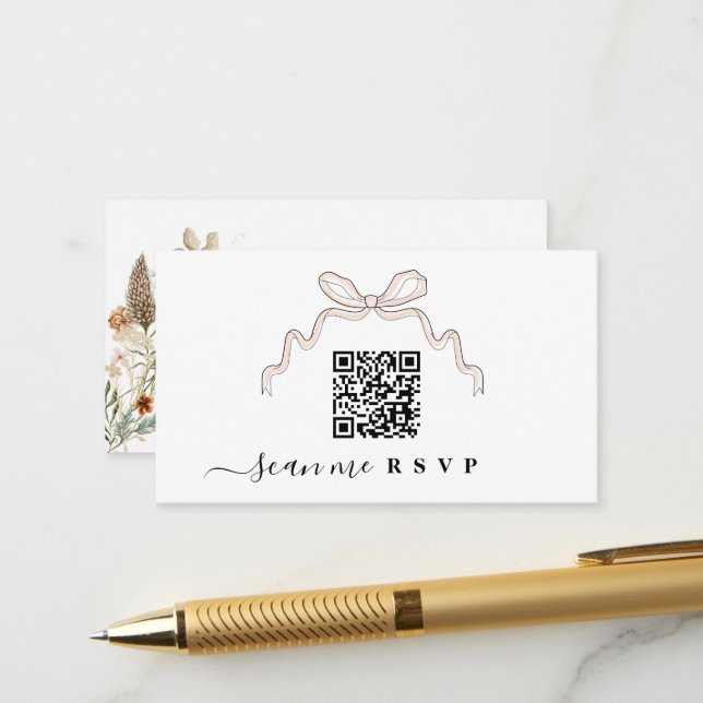 Carte D'accompagnement Site Web Mariage Fleur sauvage Bow insérer QR CODE (Devant/Arrière en situation)