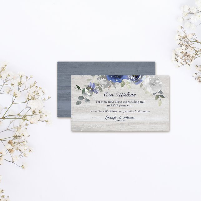 Carte D'accompagnement Site Web Mariage Floral de la marine Blue Silver (Créateur téléchargé)