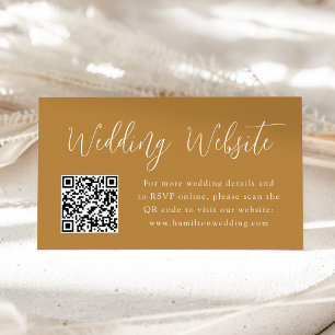 Carte D'accompagnement Site Web Mariage Ochre de script simple Code QR