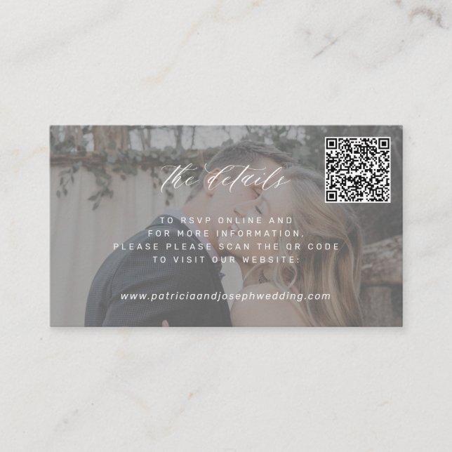 Carte D'accompagnement Site web mariage QR CODE détails photo minimes (Devant)