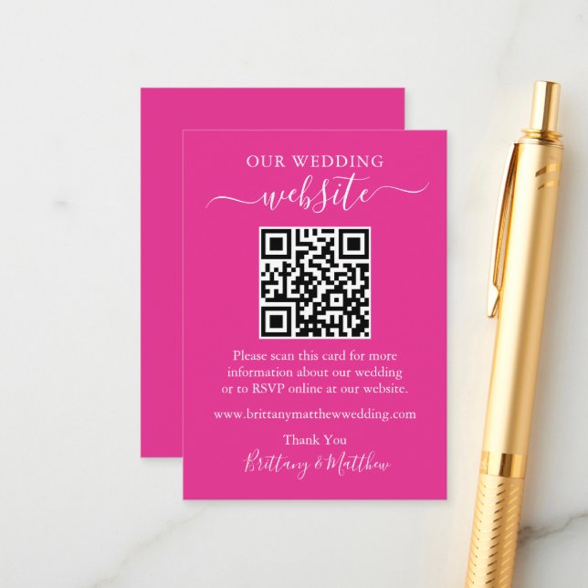 Carte D'accompagnement Site Web minimaliste simple Mariage QR Hot Pink (Devant/Arrière en situation)