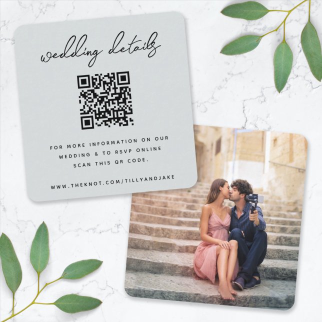 Carte D'accompagnement Site web | QR code Minimum Photo RSVP (Direct guests seamlessly to your wedding website using this elegant QR code photo enclosure card)