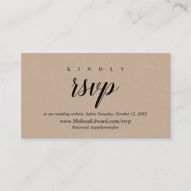 Carte D'accompagnement Site web RSVP en ligne, Rustic Brown Kraft (Devant)