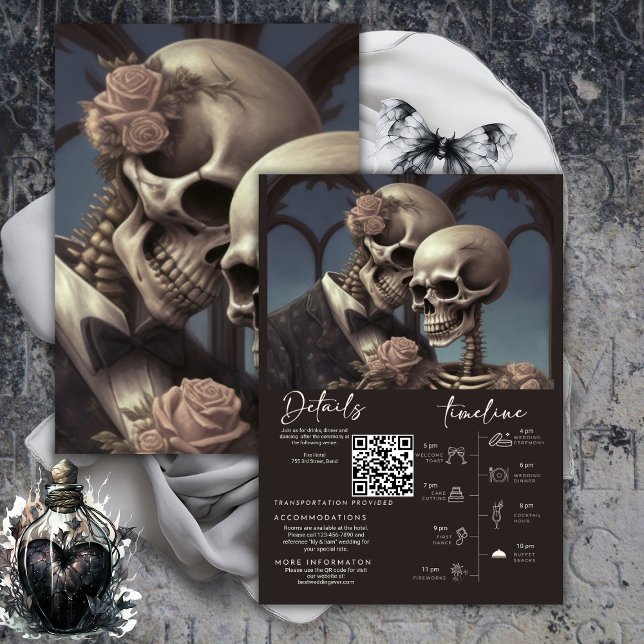 Carte D'accompagnement Skeleton Couple Détails du Mariage (Til Death Do Us Part Wedding Details &  Itinerary Enclosure Card)