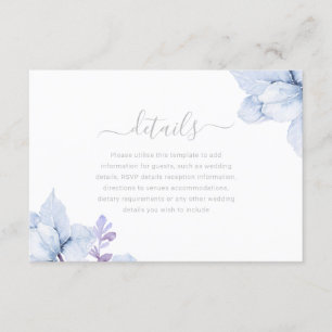 Carte D'accompagnement Sky Blue Dusty Floral Aquarelle Détails du Mariage