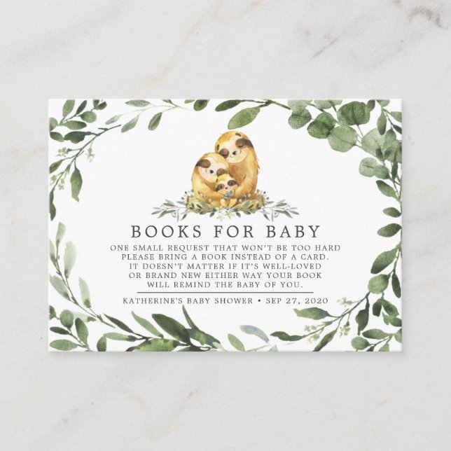 Carte D'accompagnement Sloth Family Books For Baby Baby shower Card (Devant)
