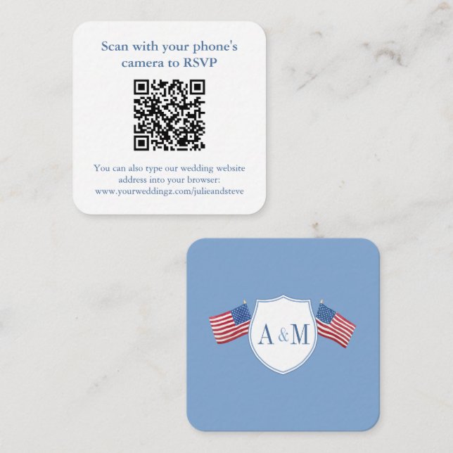 Carte D'accompagnement Smart All-American Rouge Bleu Mariage QR RSVP (Devant / Derrière)