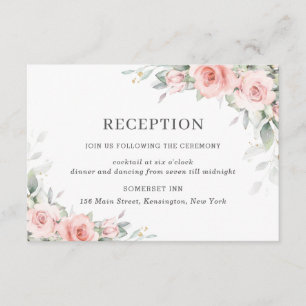 Carte D'accompagnement Soft Blush Rose Floral Greenery Réception de maria