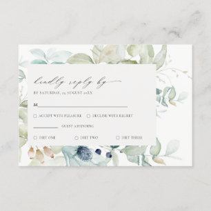 Carte D'accompagnement Soft Pastel Blue Green Foliage Frame Mariage RSVP