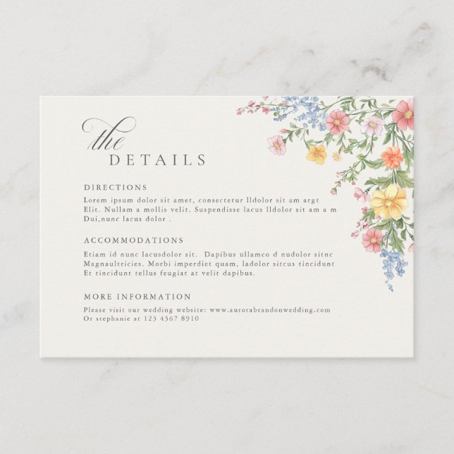 Carte D'accompagnement Soft Pastel Ornate Spring Garden  Wedding Details (Devant)