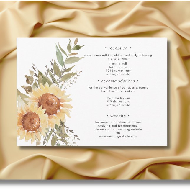 Carte D'accompagnement Soft Rustic Large Boho Sunflowers Détails du Maria (Soft Rustic Large Boho Sunflowers Wedding Details Enclosure Card)