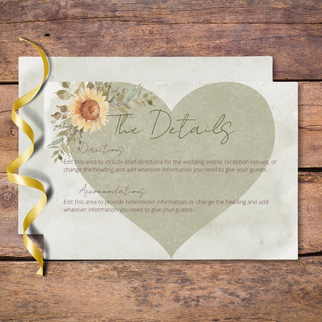 Carte D'accompagnement Soft Sunflowers Boho Heart Détails du Mariage (Soft Sunflowers Boho Heart Wedding Details Enclosure Card)