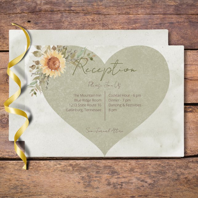 Carte D'accompagnement Soft Sunflowers Boho Heart Wedding Réception (Soft Sunflowers Boho Heart Wedding Reception Enclosure Card)