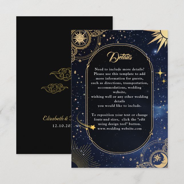 Carte D'accompagnement Soleil céleste et détails du mariage de lune (Devant / Derrière)