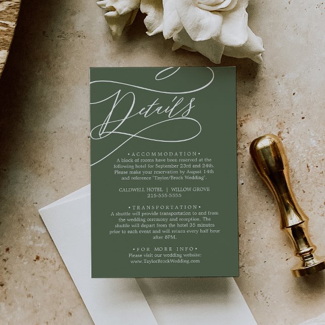 Carte D'accompagnement SOPHIA Rustic Woodland Olive Green Détails du Mari (SOPHIA Rustic Woodland Olive Green Wedding Details Enclosure Card)