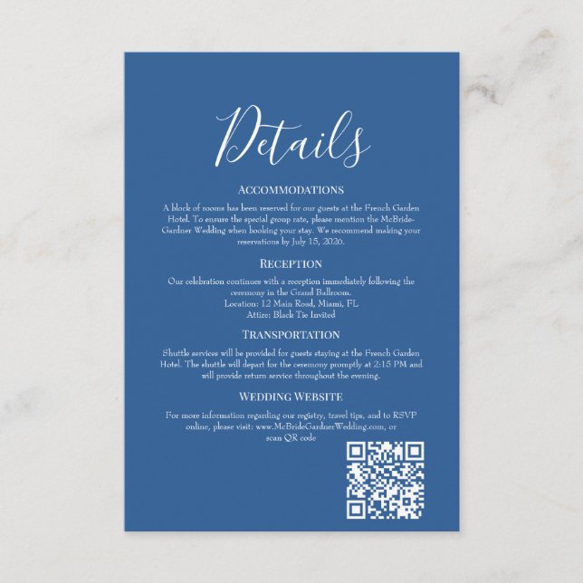 Carte D'accompagnement Sophisticated Azure Wedding Details Enclosure Card (Devant)