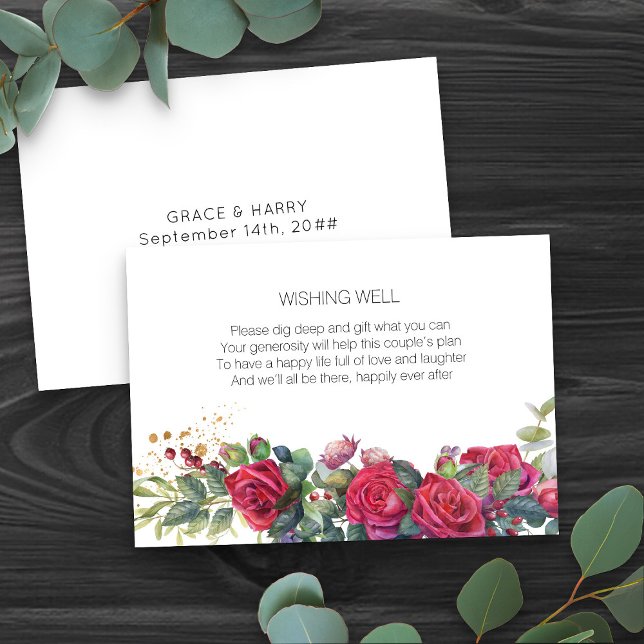 Carte D'accompagnement Souhaitez bien poème Rose rouge Mariage (Wedding wishing well insert cards from my Red Rose and Eucalyptus Wedding Collection)