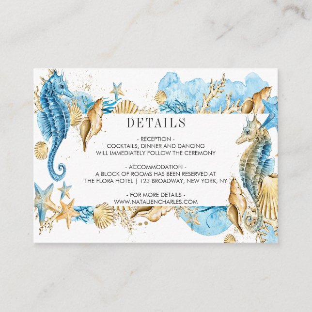 Carte D'accompagnement Sous le Mariage Sea Blue Gold (Devant)