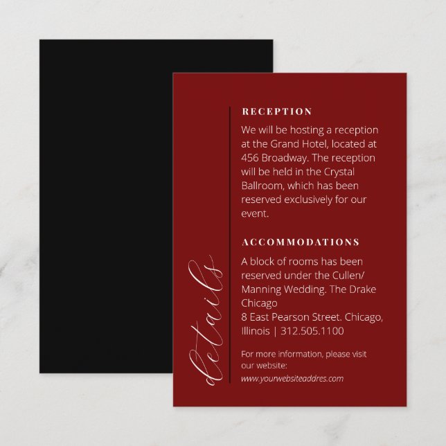Carte D'accompagnement Spectaculaire Mariage noir et rouge (Devant / Derrière)