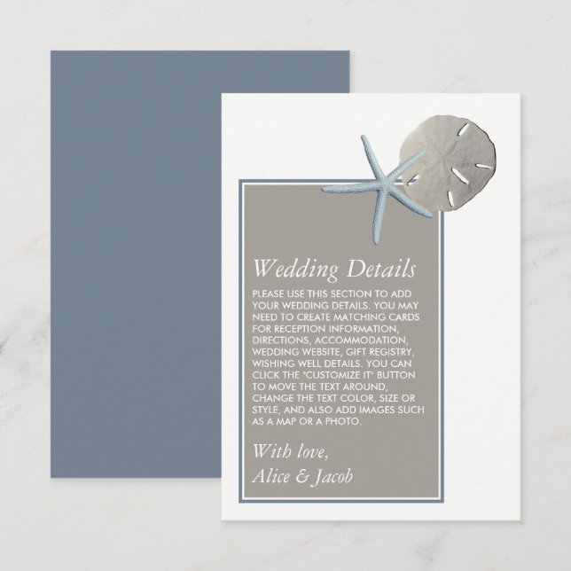 Carte D'accompagnement Starfish and Sand Dollar - Beach Wedding Detail (Devant / Derrière)
