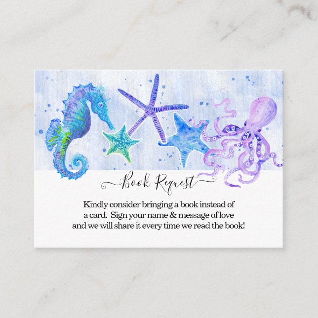 Carte D'accompagnement Starfish Octopus Seahorse Beach Baby shower bleu (Devant)
