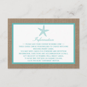 Carte D'accompagnement Starfish Turquoise Burlap Beach Wedding Collection