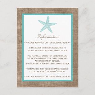 Carte D'accompagnement Starfish Turquoise Burlap Beach Wedding Collection