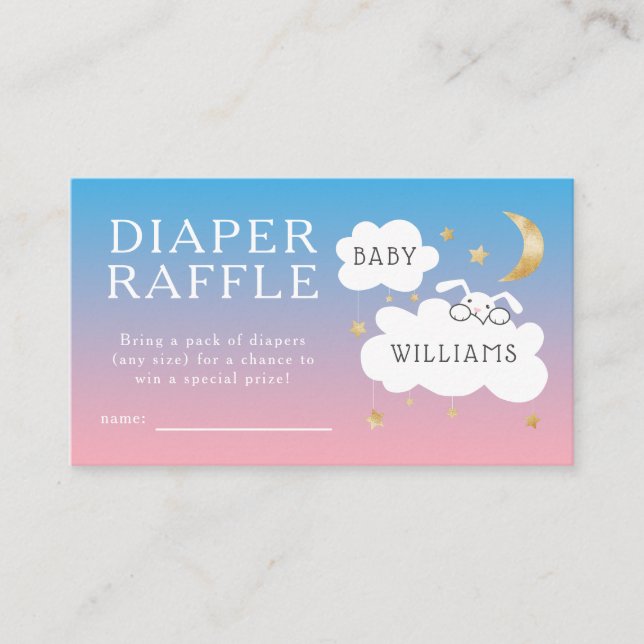 Carte D'accompagnement Stars Bunny Bleu rose Baby shower Déchets Raffle (Devant)