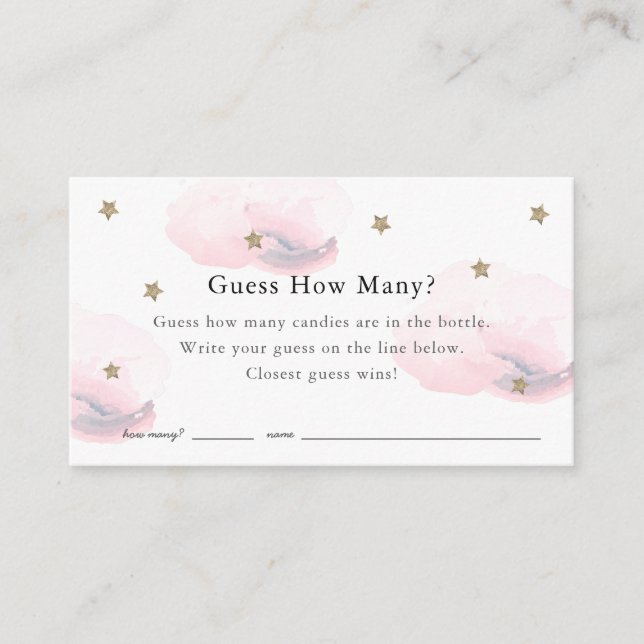 Carte D'accompagnement Stars Clouds Devine Combien De Baby shower Rose Je (Devant)