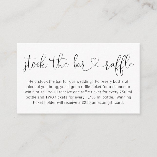 Carte D'accompagnement Stock de la Barre Raffle Card Bridal Shower Invita (Devant)