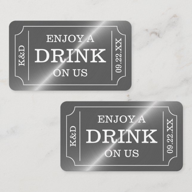 Carte D'accompagnement Style Billet Argent "Savourez Un Verre Sur Nous" (Devant / Derrière)