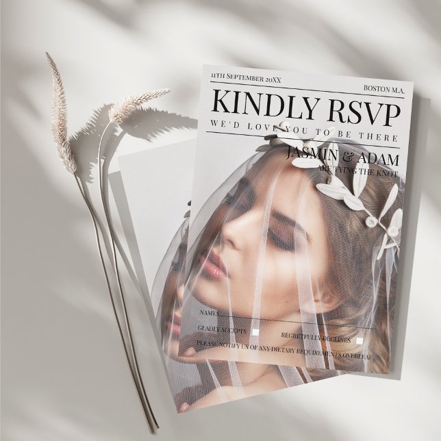 Carte D'accompagnement Style de magazine unique Editorial Photo Wedding R (Unique Magazine Style Editorial Photo Wedding RSVP Enclosure Card)