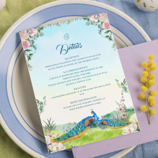 Carte D'accompagnement Style de mariage botanique au paon bleu élégant