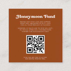 Carte D'accompagnement Stylish retro Burnt Orange Honeymoon fund Code QR